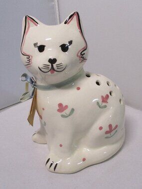 Vintage Pottery by Levine Ceramic Kitty Cat Potpourri Holder Figurine 1980's